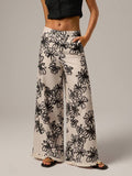SHEIN Forever 21 Spring Casual Beach Vacation Tassel Linen Floral Print Wide Leg Pants For Women,Bohemia
