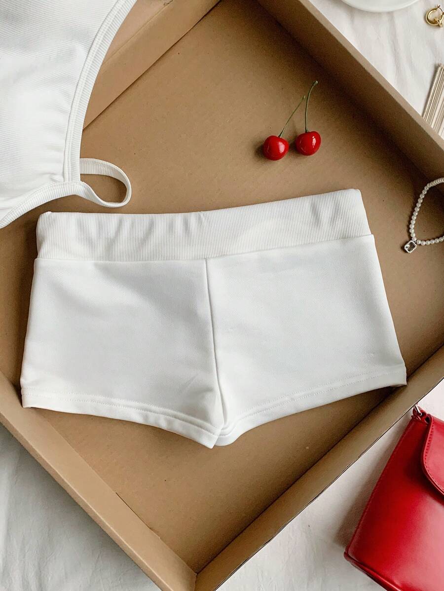 Comfortcana Casual Minimalist Pink Anti-Pilling Graphic Print White Drawstring Waist Slim Fit Shorts