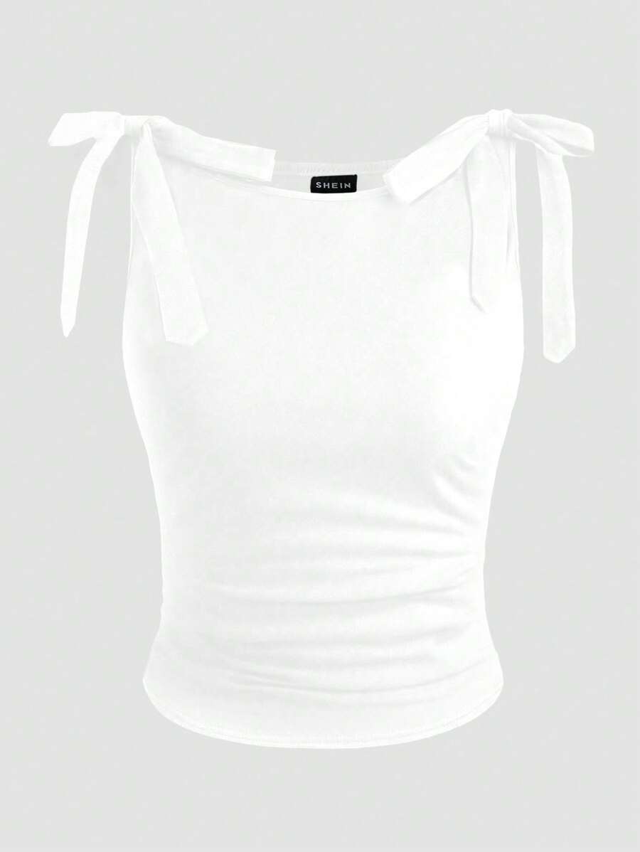GlowEve Women's Summer Tank Top, Black, Round Neck, Sleeveless, Tie Shoulder Design, Slim Fit, Versatile & Fashionable