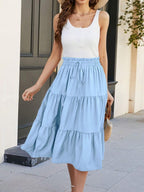 Women's Ditsy Floral Layered Ruffle Elastic Waist Vacation Skirt