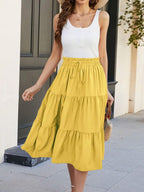 Women's Ditsy Floral Layered Ruffle Elastic Waist Vacation Skirt