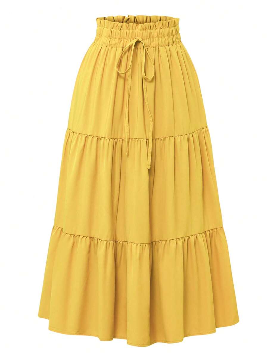 Women's Ditsy Floral Layered Ruffle Elastic Waist Vacation Skirt