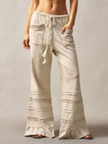 Bohemela Bohemian Style Solid Color High Waist Flare Leg Knit Pants, Spring/Summer Flare Leg Pants Bell Bottom Pants Tiered Ruffle Pants Ruffle Hem Pants,Fall Clothes For Women