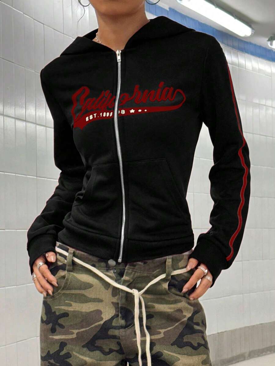 StreetHx Retro American Style Fitted Zip Up Hoodie Jacket For Women,Graduation,Teacher,Back To School Pullover Fall
