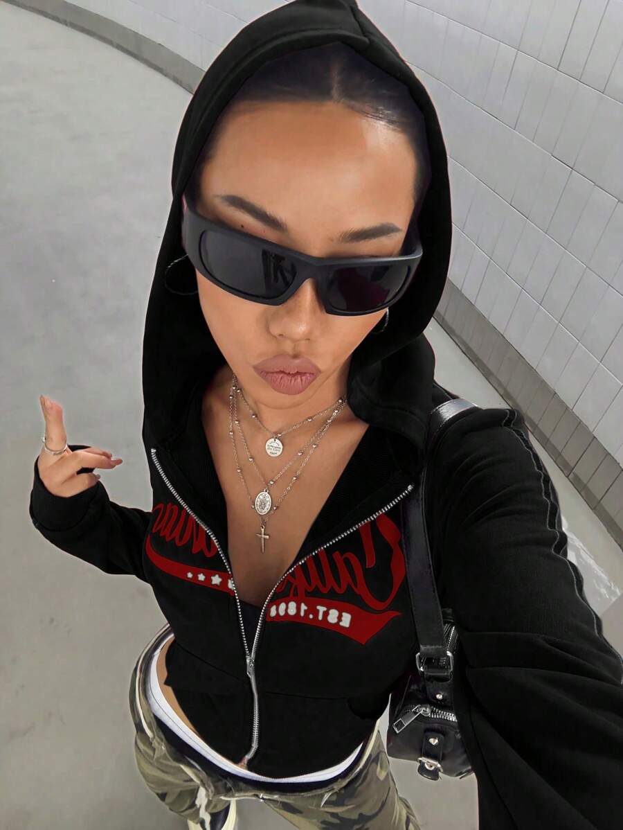 StreetHx Retro American Style Fitted Zip Up Hoodie Jacket For Women,Graduation,Teacher,Back To School Pullover Fall