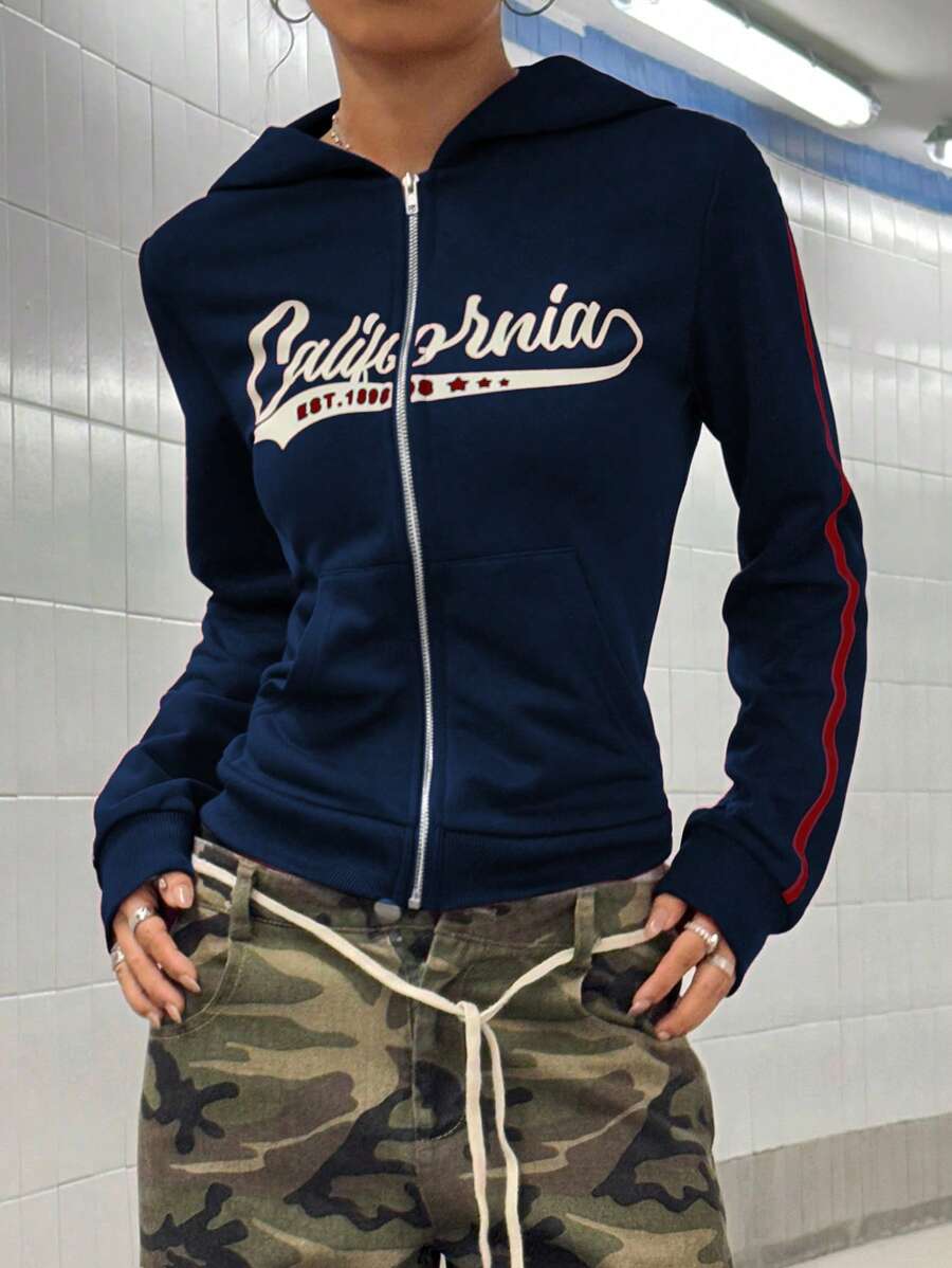 StreetHx Retro American Style Fitted Zip Up Hoodie Jacket For Women,Graduation,Teacher,Back To School Pullover Fall