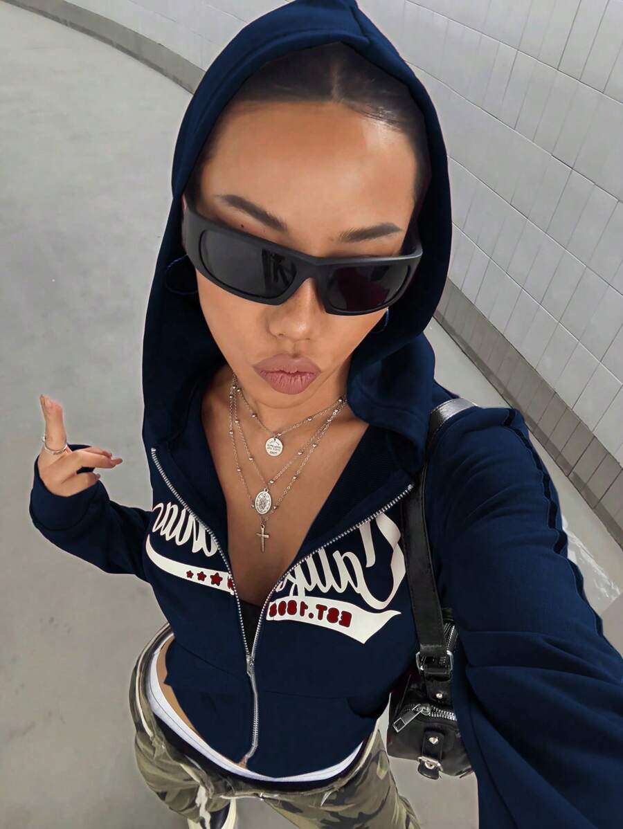 StreetHx Retro American Style Fitted Zip Up Hoodie Jacket For Women,Graduation,Teacher,Back To School Pullover Fall