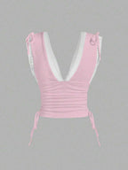 Sweetra Women's Summer Solid Color Ruched Shoulder Strap Casual Tank Top Y2K Outfit 