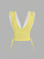 Sweetra Women's Summer Solid Color Ruched Shoulder Strap Casual Tank Top Y2K Outfit 