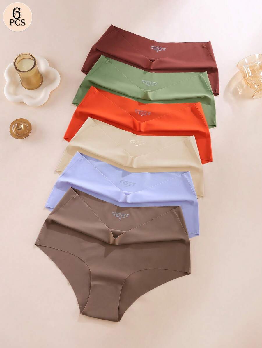 Aofeiqike 6pcs High Waist Plus Size Women Briefs, Sexy Seamless Breathable Ice Silk Panties, Comfortable Soft Hipster Underwear