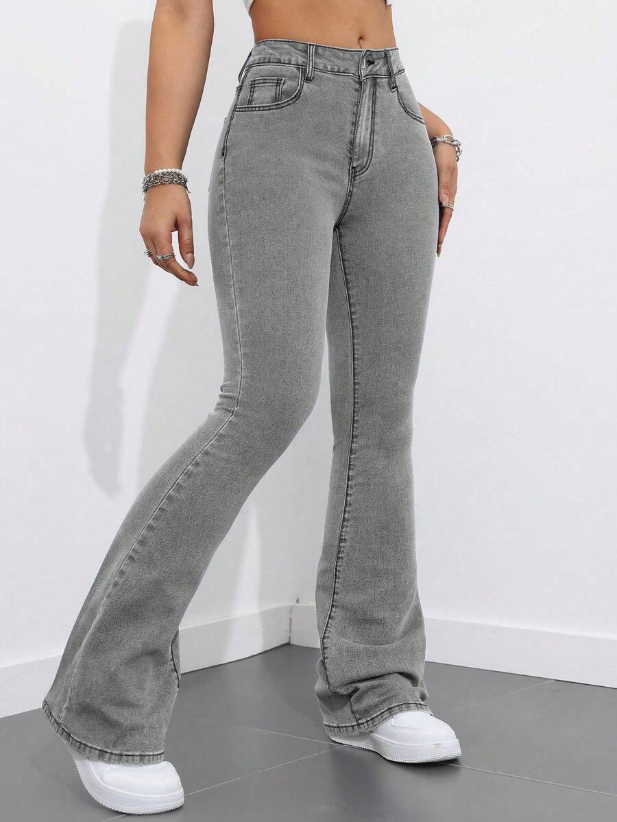 Flexra Women Flared Pocket Casual All-Match Denim Flared Jeans Y2k Bootcut Jeans