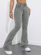 Flexra Women Flared Pocket Casual All-Match Denim Flared Jeans Y2k Bootcut Jeans