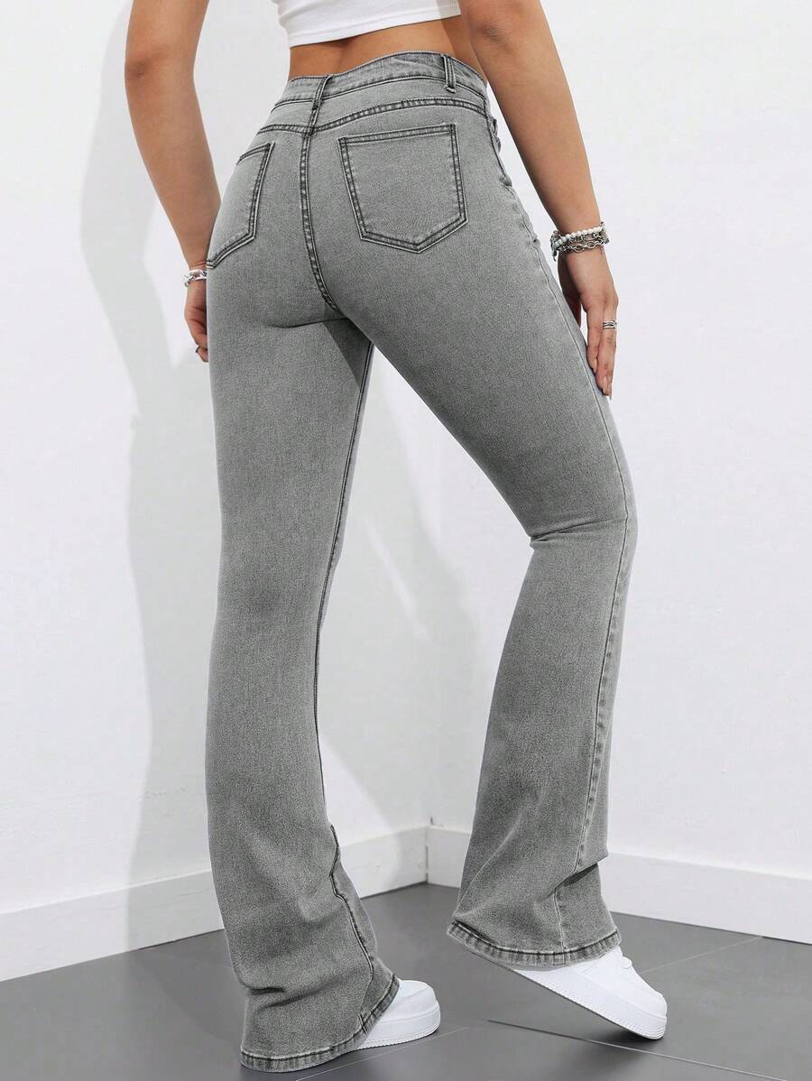 Flexra Women Flared Pocket Casual All-Match Denim Flared Jeans Y2k Bootcut Jeans
