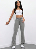 Flexra Women Flared Pocket Casual All-Match Denim Flared Jeans Y2k Bootcut Jeans