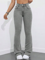 Flexra Women Flared Pocket Casual All-Match Denim Flared Jeans Y2k Bootcut Jeans