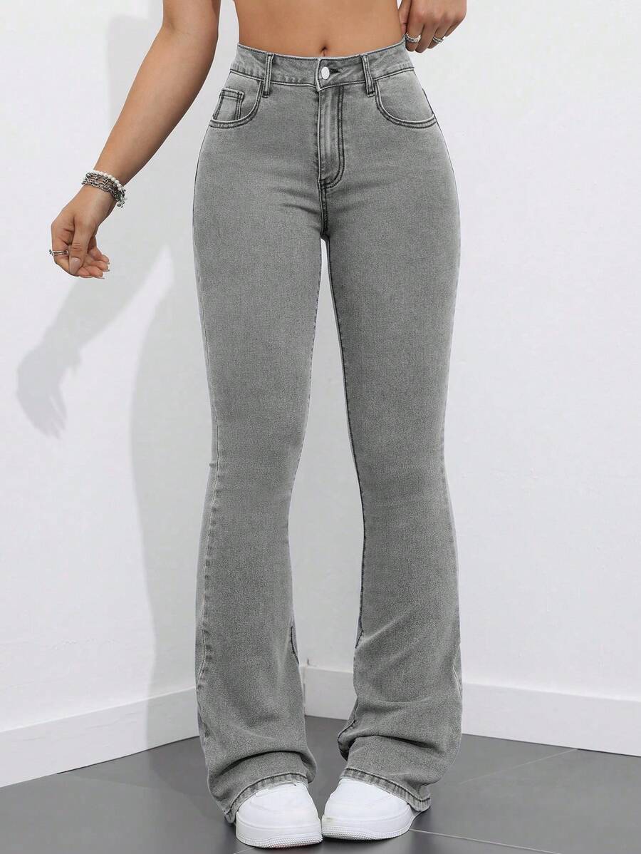 Flexra Women Flared Pocket Casual All-Match Denim Flared Jeans Y2k Bootcut Jeans