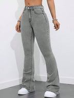 Flexra Women Flared Pocket Casual All-Match Denim Flared Jeans Y2k Bootcut Jeans