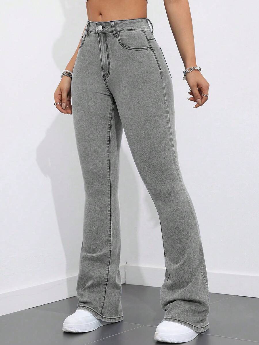Flexra Women Flared Pocket Casual All-Match Denim Flared Jeans Y2k Bootcut Jeans