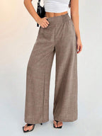 SHEIN PETITE Women's Casual Vacation Waistband Blue Wide Leg Pants Work Pants