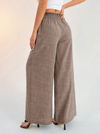 SHEIN PETITE Women's Casual Vacation Waistband Blue Wide Leg Pants Work Pants