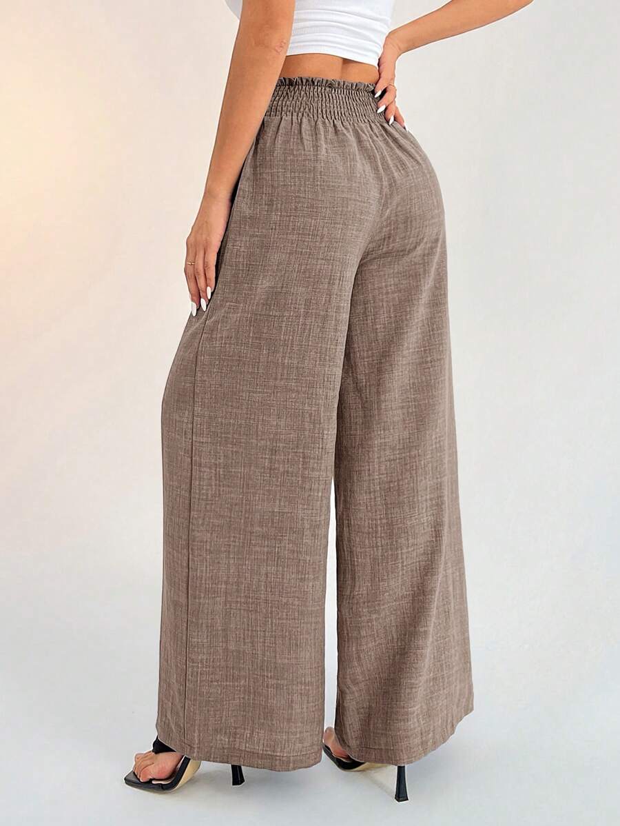 SHEIN PETITE Women's Casual Vacation Waistband Blue Wide Leg Pants Work Pants