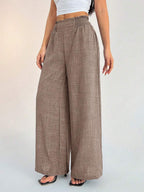 SHEIN PETITE Women's Casual Vacation Waistband Blue Wide Leg Pants Work Pants