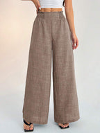 SHEIN PETITE Women's Casual Vacation Waistband Blue Wide Leg Pants Work Pants