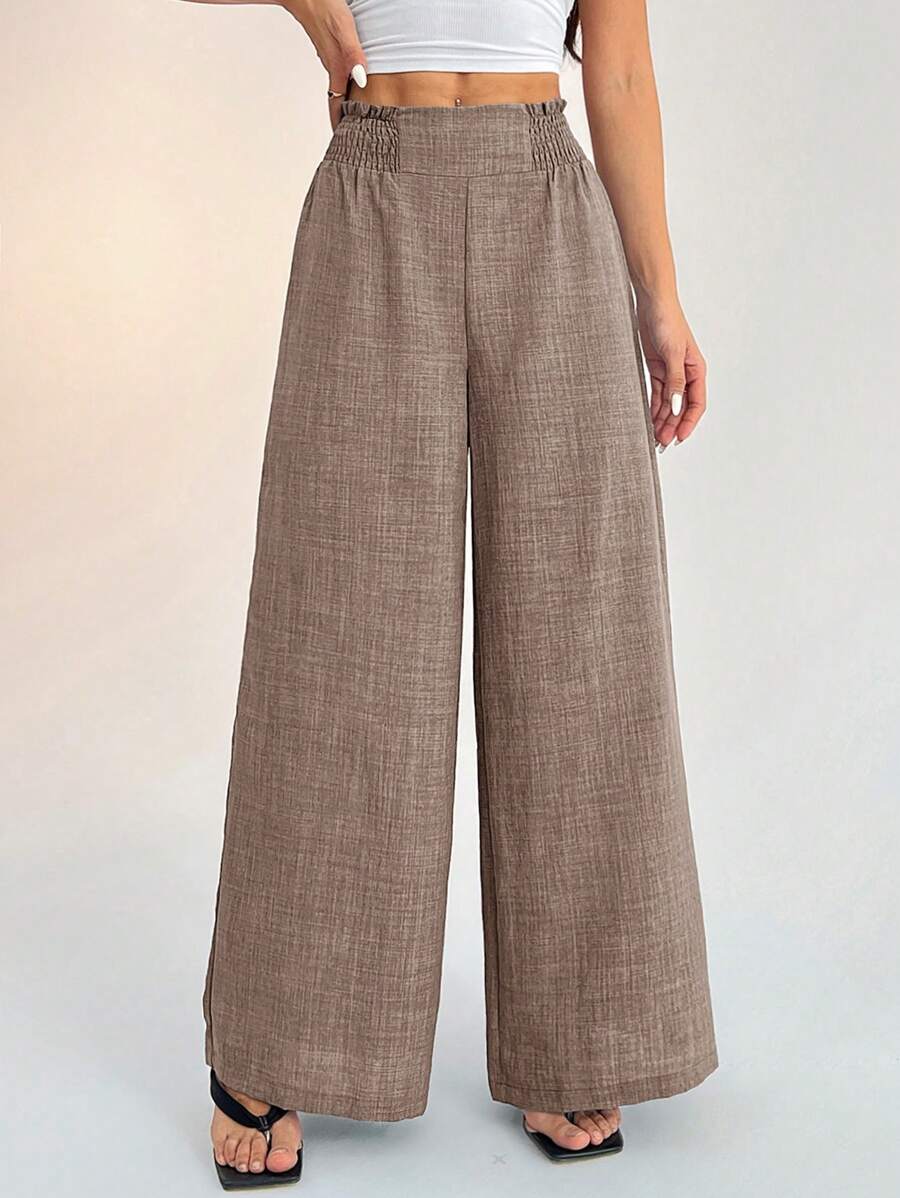 SHEIN PETITE Women's Casual Vacation Waistband Blue Wide Leg Pants Work Pants