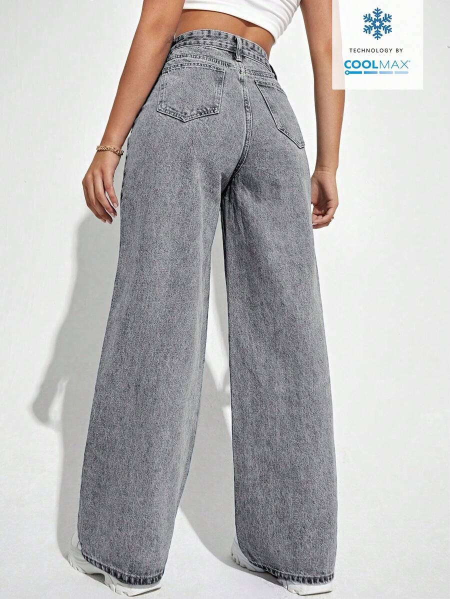 SHEIN ICON Casual Relaxed-Fit High-Waist Straight Leg Denim Jeans