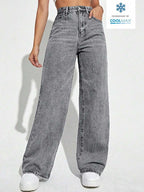 SHEIN ICON Casual Relaxed-Fit High-Waist Straight Leg Denim Jeans