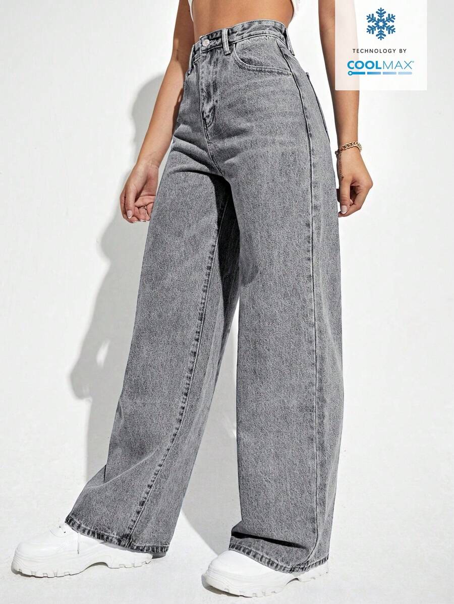 SHEIN ICON Casual Relaxed-Fit High-Waist Straight Leg Denim Jeans
