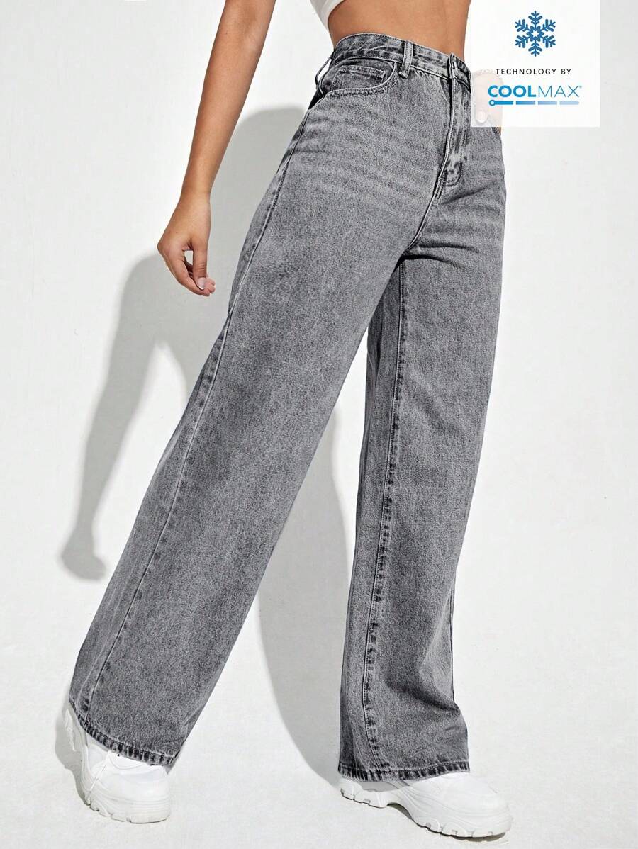 SHEIN ICON Casual Relaxed-Fit High-Waist Straight Leg Denim Jeans
