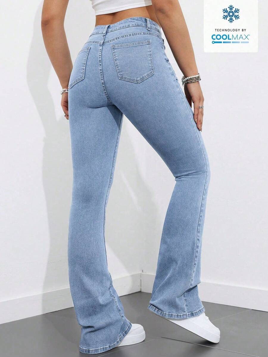 Flexra Women Flared Pocket Casual All-Match Denim Flared Jeans Y2k Bootcut Jeans