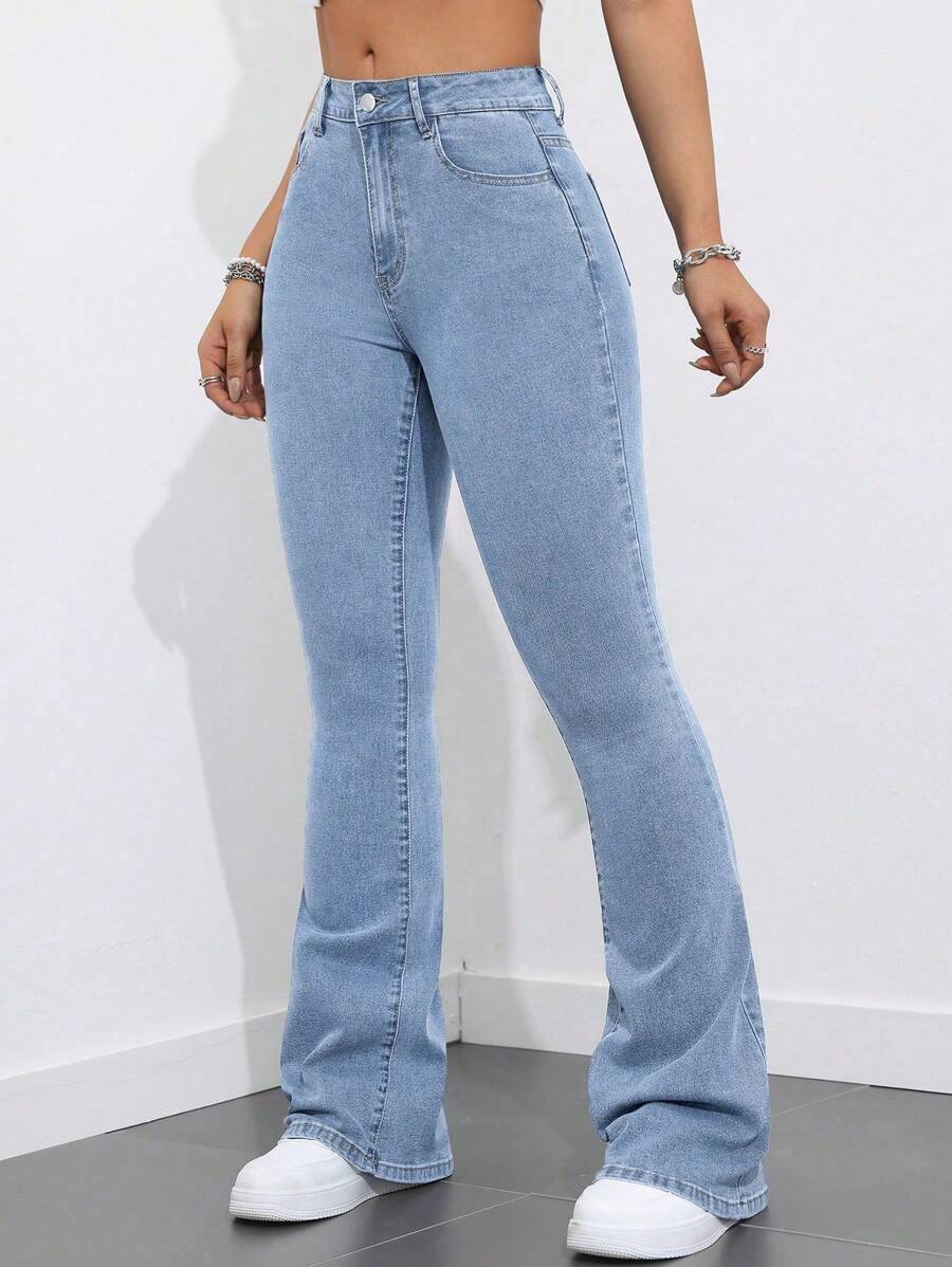 Flexra Women Flared Pocket Casual All-Match Denim Flared Jeans Y2k Bootcut Jeans
