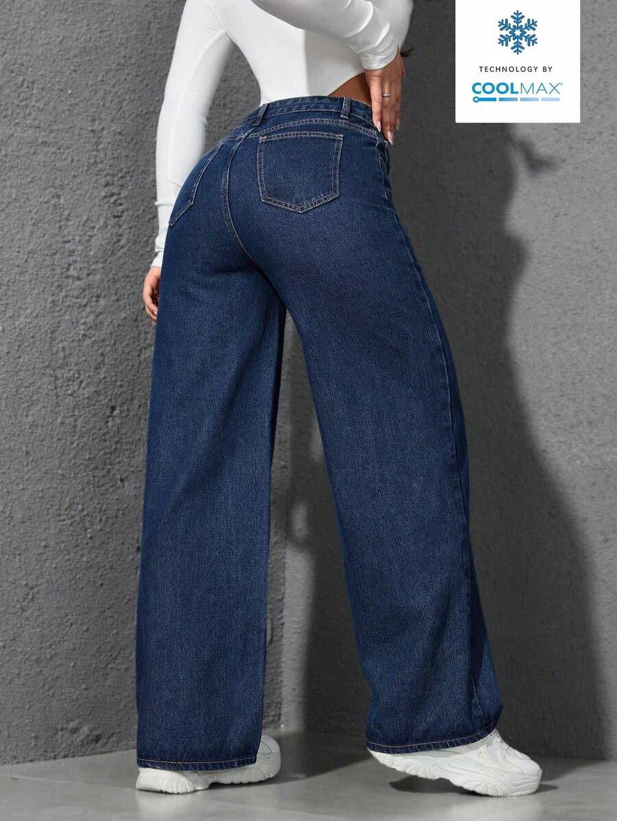 SHEIN ICON Casual Relaxed-Fit High-Waist Straight Leg Denim Jeans