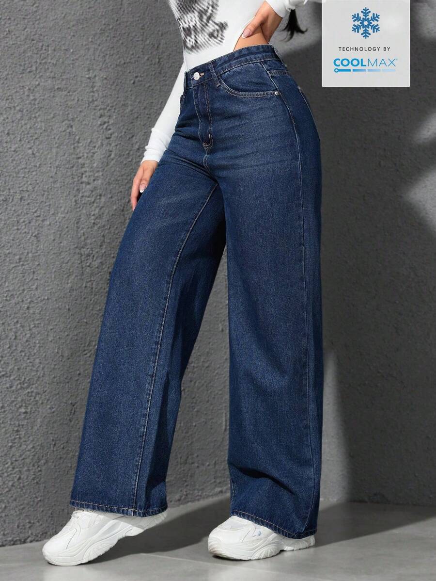 SHEIN ICON Casual Relaxed-Fit High-Waist Straight Leg Denim Jeans