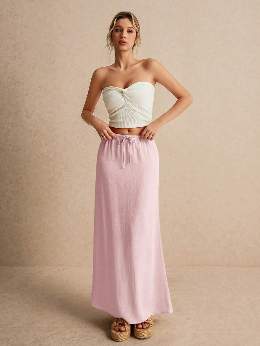 Poéselle Women's Skirt, Floor Length Maxi Skirt, Tie At Waist, Cute Skirt, Low Waist Skirt