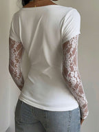 CovetEZ 95% Cotton Women's Black Lace Patchwork Long Sleeve Knitted Top – Bohemian Casual Summer Western Festival Island Girl Vintage Seaside Vacation Romantic Vacay Vibes Spring Break Cute Home Soft Girl Clean Girl Vacation Beach Cruise Boho Music Festival Concert Wedding Guest City Trip Holiday Wear Elegant Spring Summer