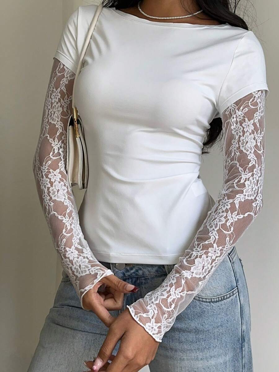 CovetEZ 95% Cotton Women's Black Lace Patchwork Long Sleeve Knitted Top – Bohemian Casual Summer Western Festival Island Girl Vintage Seaside Vacation Romantic Vacay Vibes Spring Break Cute Home Soft Girl Clean Girl Vacation Beach Cruise Boho Music Festival Concert Wedding Guest City Trip Holiday Wear Elegant Spring Summer