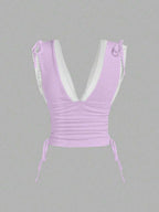 Sweetra Women's Summer Solid Color Ruched Shoulder Strap Casual Tank Top Y2K Outfit 