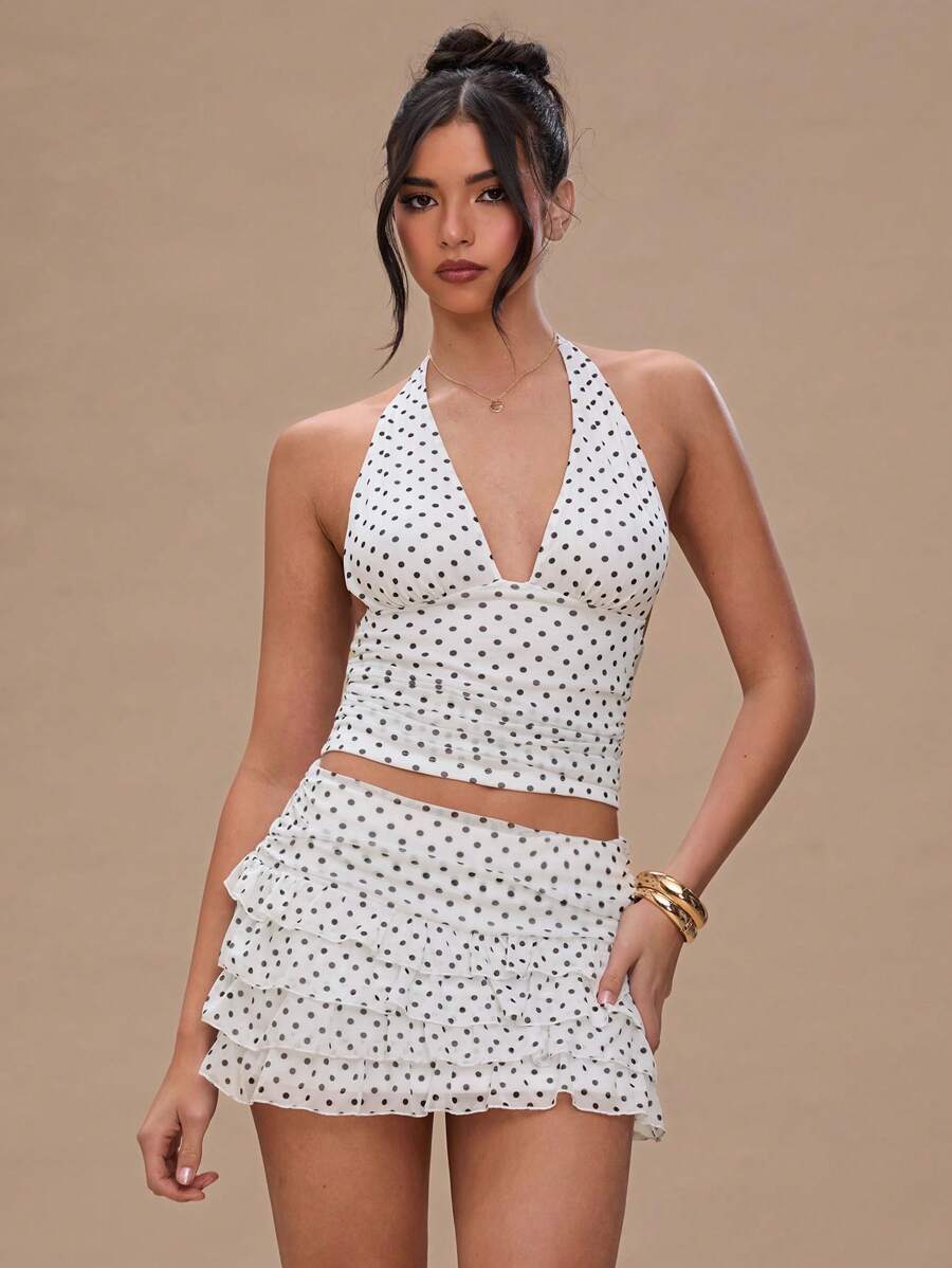 SHEIN BAE Women's Fashionable Sexy Multi-Layer Ruffle Hem Mini Skirt, Summer,Valentine's Day,Valentine Outfits For Women