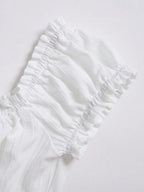 Sweetra Women's Summer Solid Color Ruffle Hem Tie Waist Short Sleeve Blouse