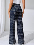 SHEIN Clasi Summer Elegant Women's Plaid Printed Elastic Knitted Pants, Suitable For Various Occasions, Suitable For Summer Vacation, Elegant Travel, And Daily Commuting Business Casual Woman