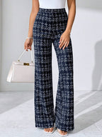 SHEIN Clasi Summer Elegant Women's Plaid Printed Elastic Knitted Pants, Suitable For Various Occasions, Suitable For Summer Vacation, Elegant Travel, And Daily Commuting Business Casual Woman