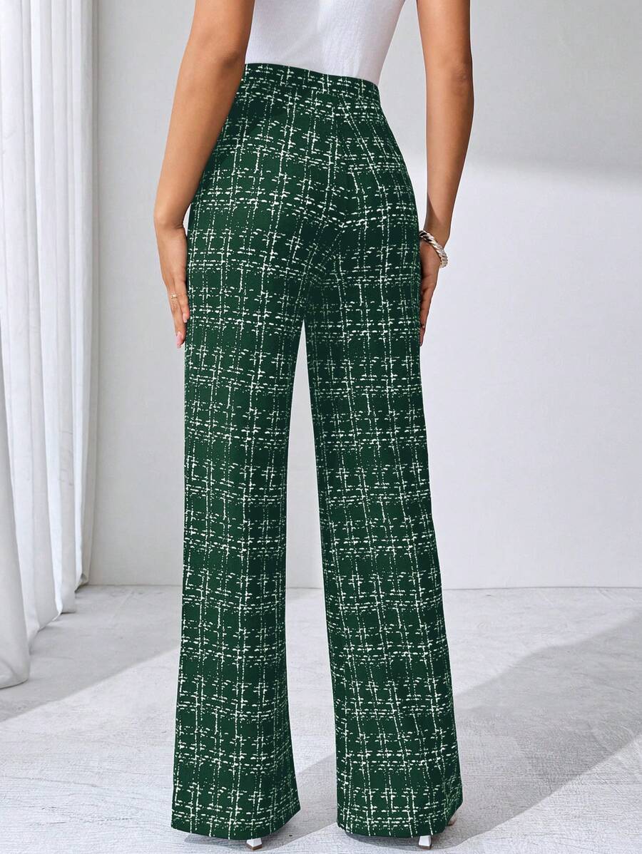 SHEIN Clasi Summer Elegant Women's Plaid Printed Elastic Knitted Pants, Suitable For Various Occasions, Suitable For Summer Vacation, Elegant Travel, And Daily Commuting Business Casual Woman