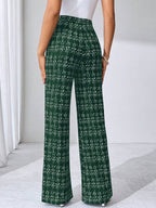 SHEIN Clasi Summer Elegant Women's Plaid Printed Elastic Knitted Pants, Suitable For Various Occasions, Suitable For Summer Vacation, Elegant Travel, And Daily Commuting Business Casual Woman