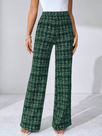 SHEIN Clasi Summer Elegant Women's Plaid Printed Elastic Knitted Pants, Suitable For Various Occasions, Suitable For Summer Vacation, Elegant Travel, And Daily Commuting Business Casual Woman