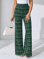 SHEIN Clasi Summer Elegant Women's Plaid Printed Elastic Knitted Pants, Suitable For Various Occasions, Suitable For Summer Vacation, Elegant Travel, And Daily Commuting Business Casual Woman