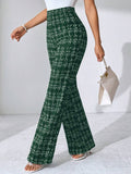 SHEIN Clasi Summer Elegant Women's Plaid Printed Elastic Knitted Pants, Suitable For Various Occasions, Suitable For Summer Vacation, Elegant Travel, And Daily Commuting Business Casual Woman