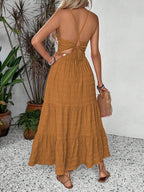 Breezaya Summer Holiday Solid Color Textured Backless Dress For New Year Clothes Maxi Vacation Beach Outfits Women